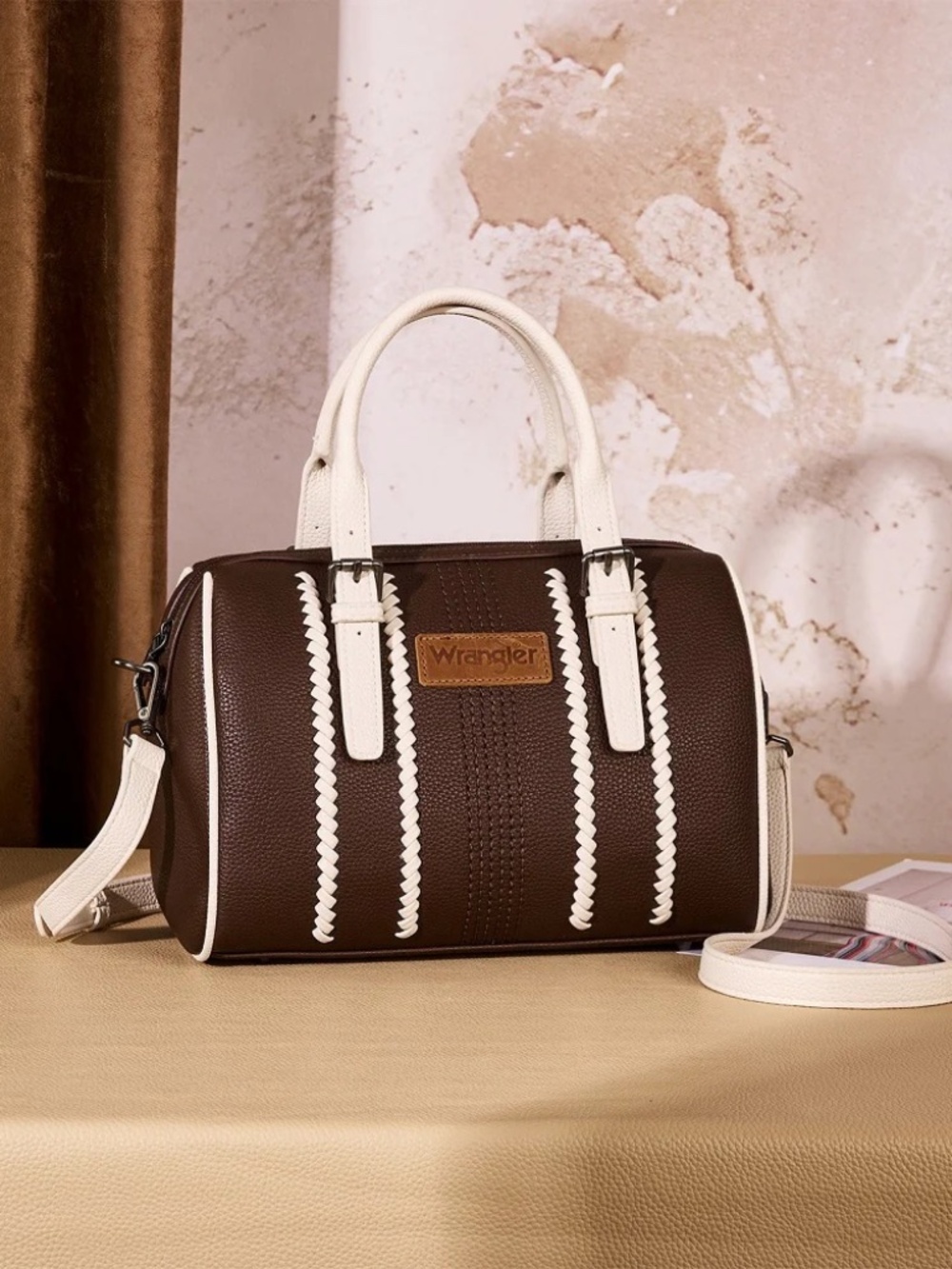 Wrangler Braided Crossbody Boston Bag - Coffee-Beige